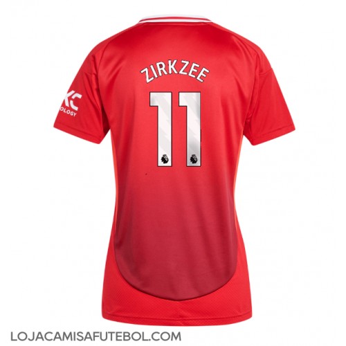 Camisa de Futebol Manchester United Joshua Zirkzee #11 Equipamento Principal Mulheres 2024-25 Manga Curta